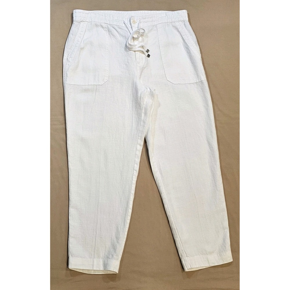 Lauren Ralph Lauren‎ Linen Pants Womens 14 White Drawstring Elastic Waist Taper